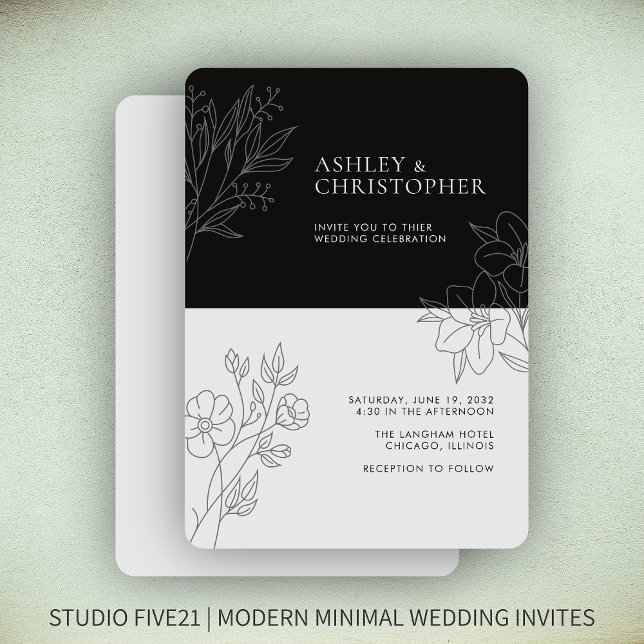 Invitation Mariage de ligne de fond noir à base de fumée mini (Créateur téléchargé)