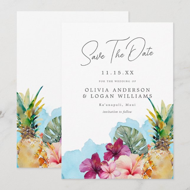 Invitation Mariage de l'île botanique tropicale Enregistrer l (Devant / Derrière)