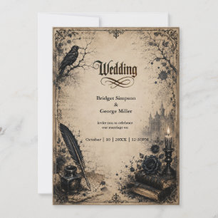 Invitation Mariage de livre de corbeau d'académie sombre goth