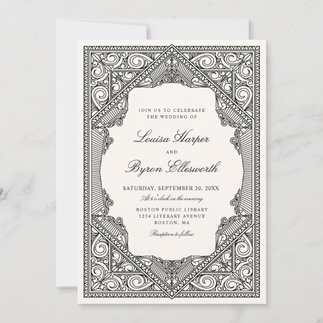 Invitation Mariage de livres vintage (Devant)