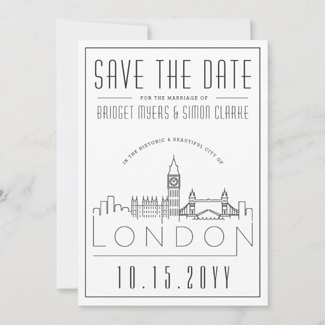 Invitation Mariage de Londres | Skyline stylisée Enregistrer  (Devant)
