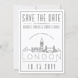 Invitation Mariage de Londres   Skyline stylisée Enregistrer 