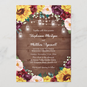 Invitation Mariage de lumière de pot de tournesol rustique
