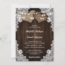 Invitation Mariage de luminaires à boucle de bois rustique et