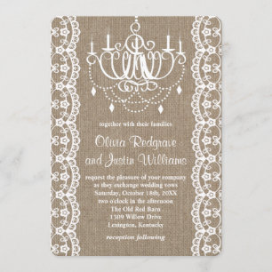Invitation Mariage de lustre de Burlap et de dentelle rustiqu