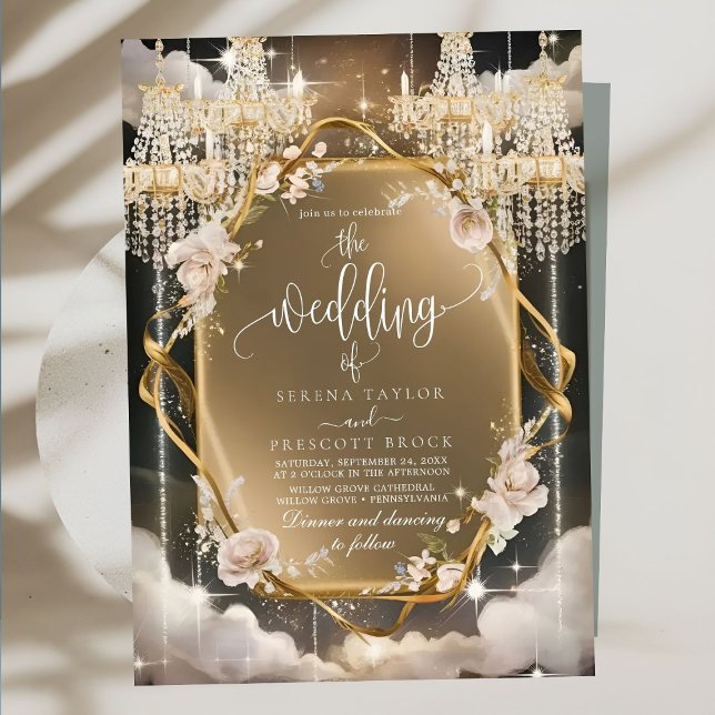Invitation Mariage de lustre doré fleuri (Créateur téléchargé)