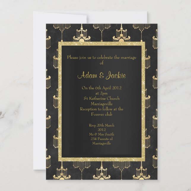 Invitation Mariage de lustre en or noir toute occasion (Devant)