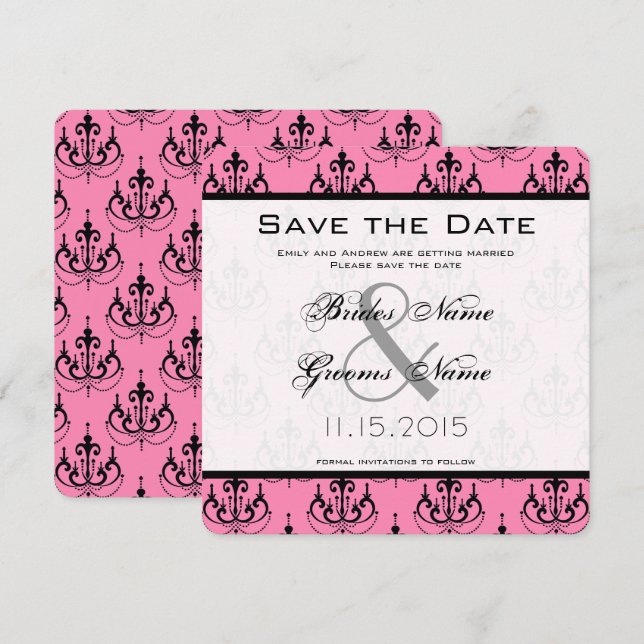 Invitation Mariage de lustre rose Enregistrer la date (Devant / Derrière)