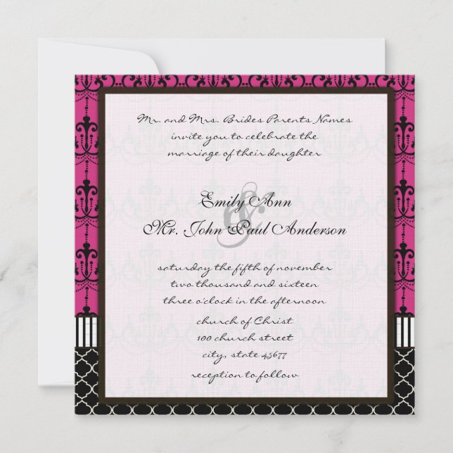 Invitation Mariage de lustre rose et noir Invite (Devant)