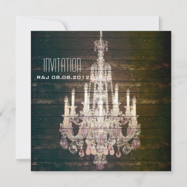 Invitation Mariage de lustre rustique en bois de grange (Devant)