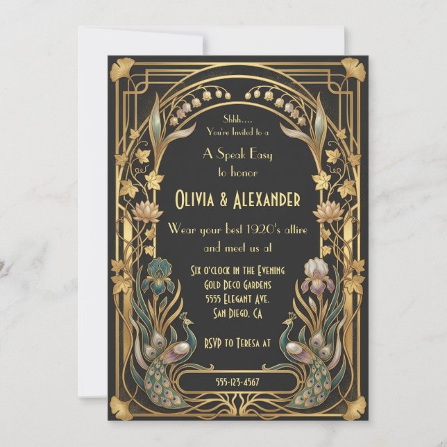 Invitation Mariage de luxe Art Déco dans un speakeasy (Devant)