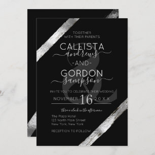 Invitation Mariage de luxe Artsy Black Silver Brushstrokies