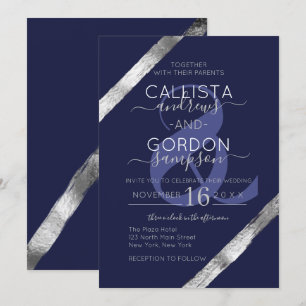 Invitation Mariage de luxe Artsy Marine Bleu Argent brosse