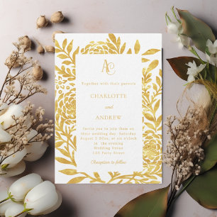 Invitation Mariage de luxe avec monogramme botanique en or bl