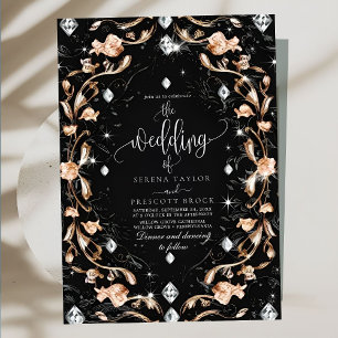Invitation Mariage de luxe Black Floral Diamonds