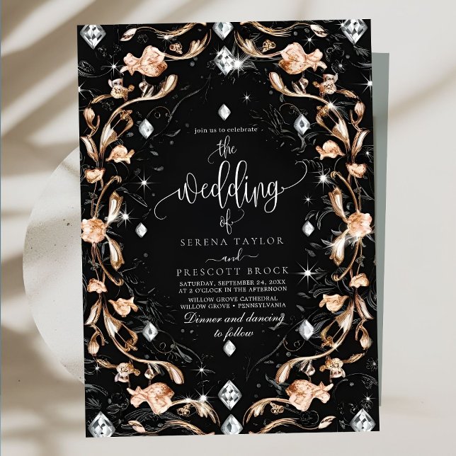 Invitation Mariage de luxe Black Floral Diamonds (Créateur téléchargé)