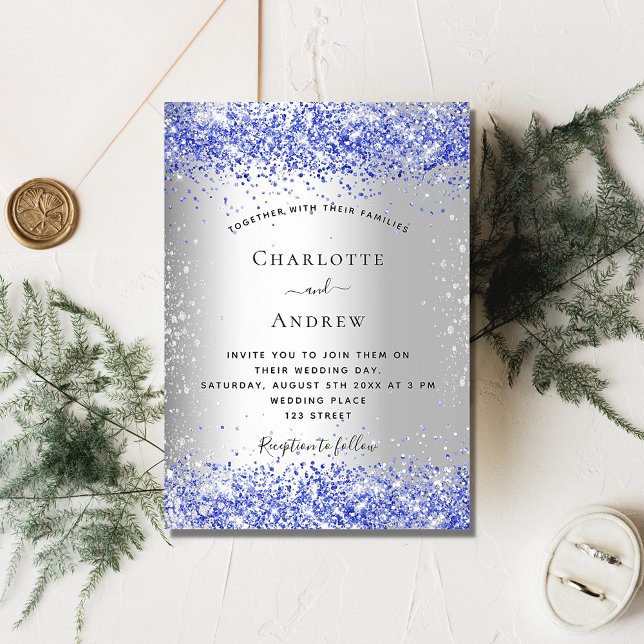 Invitation Mariage de luxe bleu argenté (Créateur téléchargé)