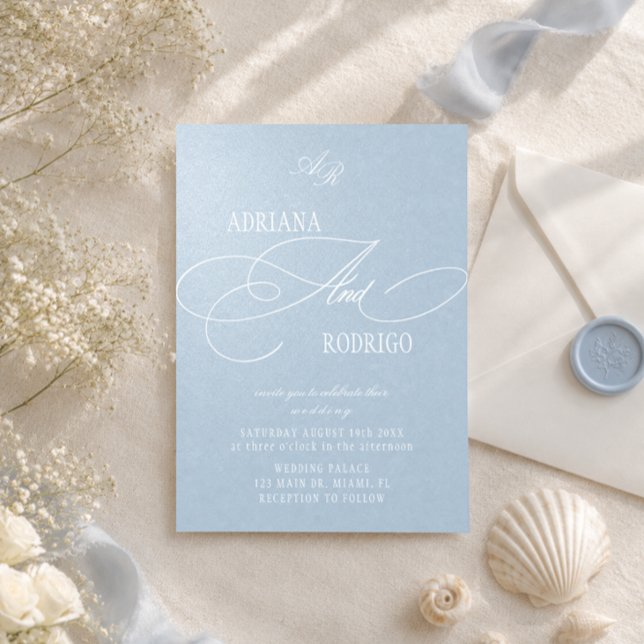 Invitation Mariage de Luxe Bleu Pastel Monogramme (Créateur téléchargé)