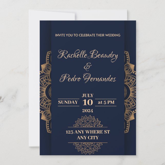 Invitation Mariage de luxe Blue Gold (Devant)