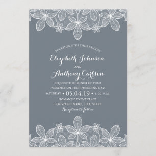 Invitation Mariage de luxe Bluish Gray Elegant Vintage Lace