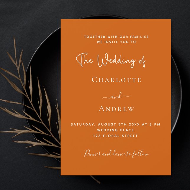 Invitation Mariage de luxe de script orange brûlé (Créateur téléchargé)