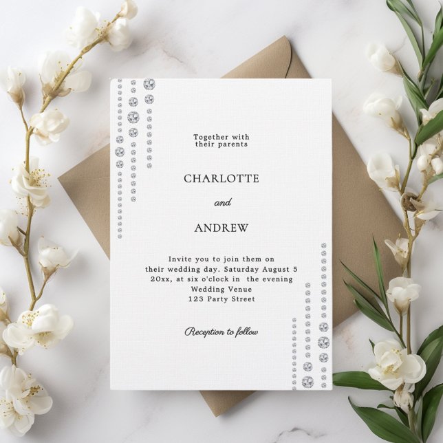 Invitation Mariage de luxe diamants noir blanc (Créateur téléchargé)