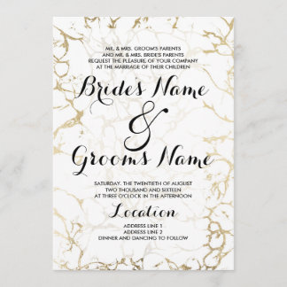 Invitation mariage de luxe élégant en marbre blanc et or