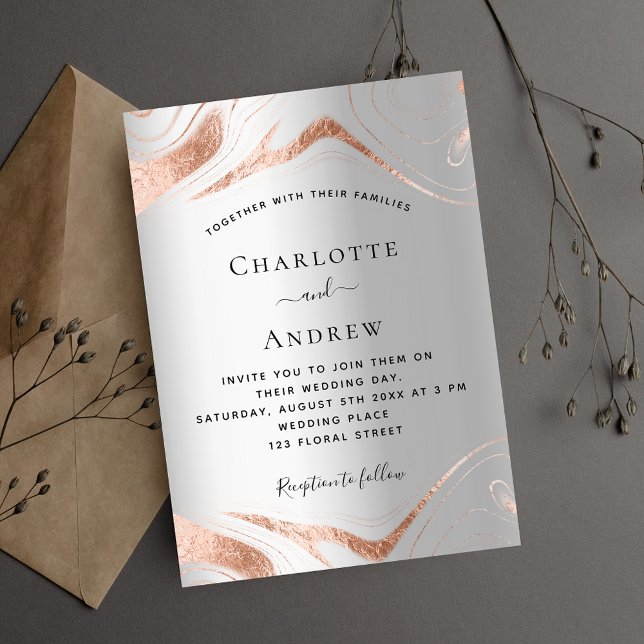 Invitation Mariage de luxe en marbre d'or rose argent (Créateur téléchargé)