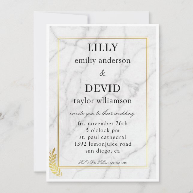 Invitation Mariage de luxe en marbre doré chaud  (Devant)