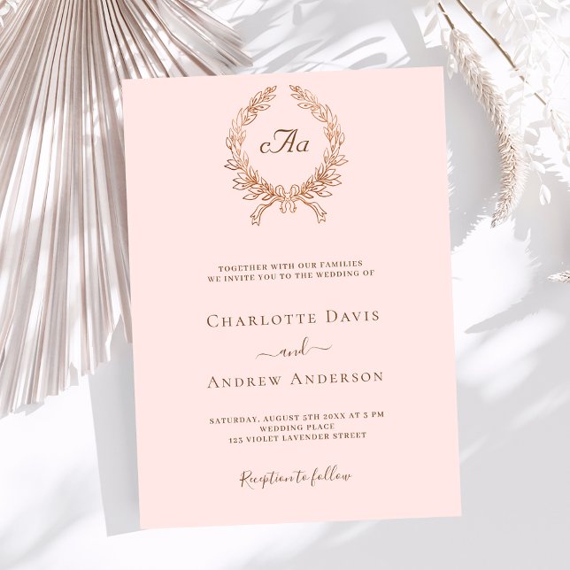 Invitation Mariage de luxe en or rose couronne (Créateur téléchargé)