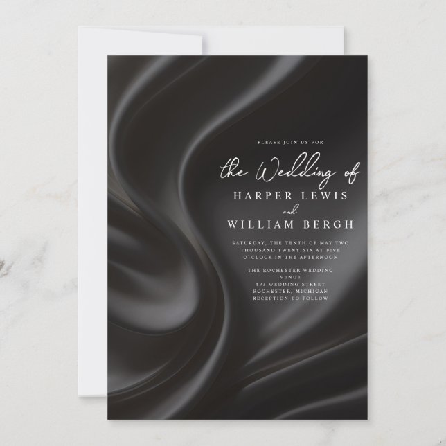 Invitation mariage de luxe en satin noir (Devant)