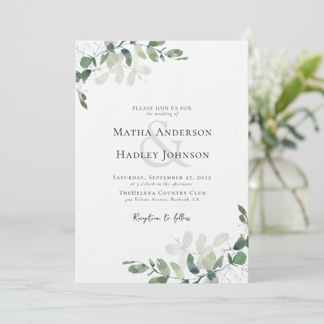 Invitation Mariage de luxe Eucalyptus Greenery (Debout devant)