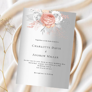 Invitation Mariage de luxe fleuri rose en argent