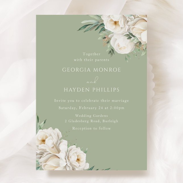 Invitation Mariage de luxe Floral Blanc Premium Sage (Créateur téléchargé)