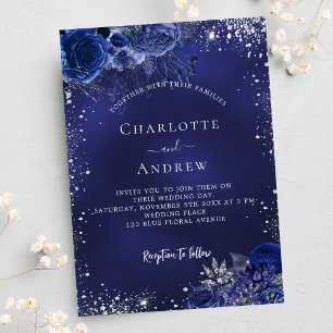 Invitation Mariage de luxe floral bleu marine