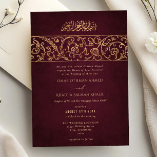 Invitation Mariage de Luxe Floral Or et Bourgogne Islamique M