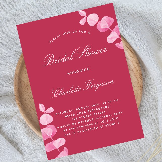 Invitation Mariage de luxe magenta blanc eucalyptus (Créateur téléchargé)