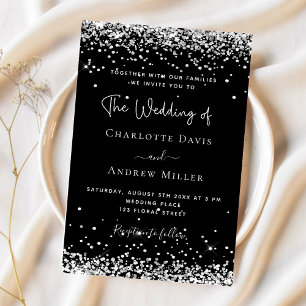 Invitation Mariage de luxe moderne en argent noir