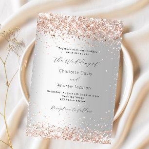 Invitation Mariage de luxe moderne rose en argent
