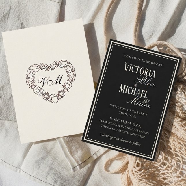 Invitation Mariage de Luxe Noir et Ivoire Classique (Créateur téléchargé)