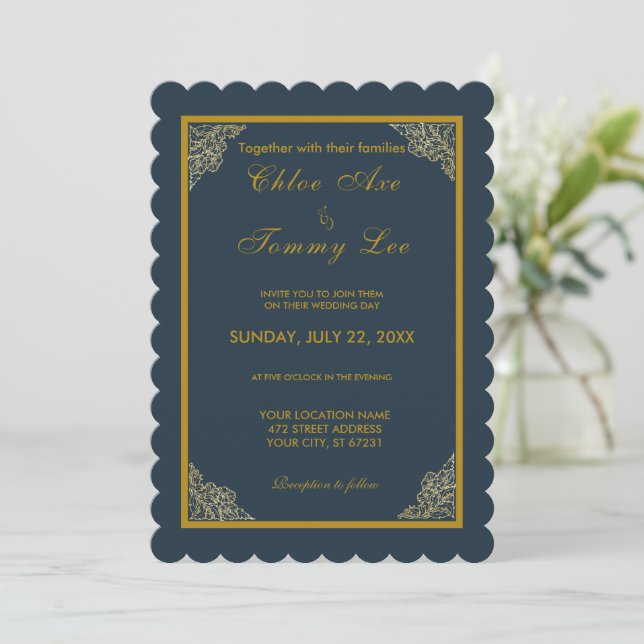Invitation mariage de luxe or vert (Debout devant)