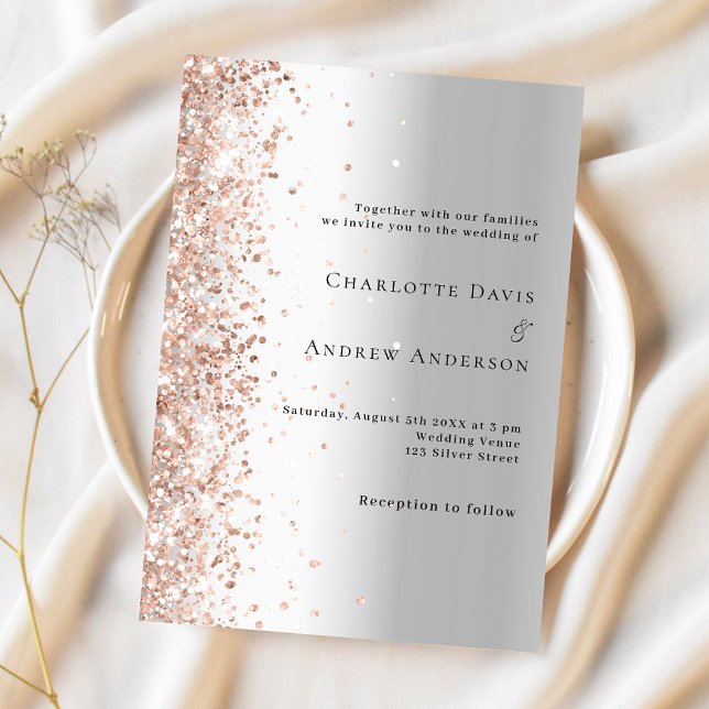Invitation Mariage de luxe parties scintillant or rose argent (Créateur téléchargé)