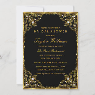 Invitation Mariage de luxe perle noire dorée vintage