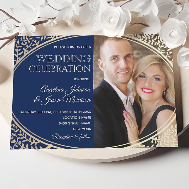 Invitation Mariage de luxe Photo Navy et Or (Créateur téléchargé)