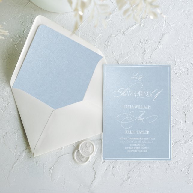 Invitation Mariage de Luxe Romantique Bleu Perle (Créateur téléchargé)