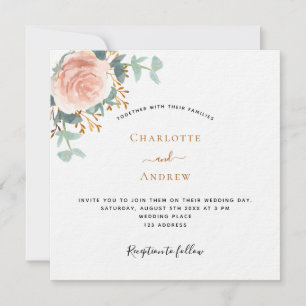 Invitation mariage de luxe rose or fleurie QR RSVP