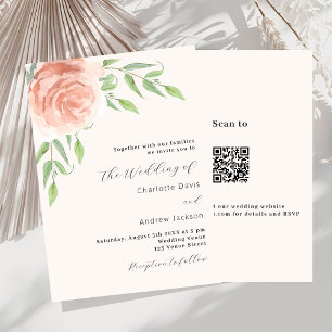 Invitation mariage de luxe rose or fleurie QR RSVP
