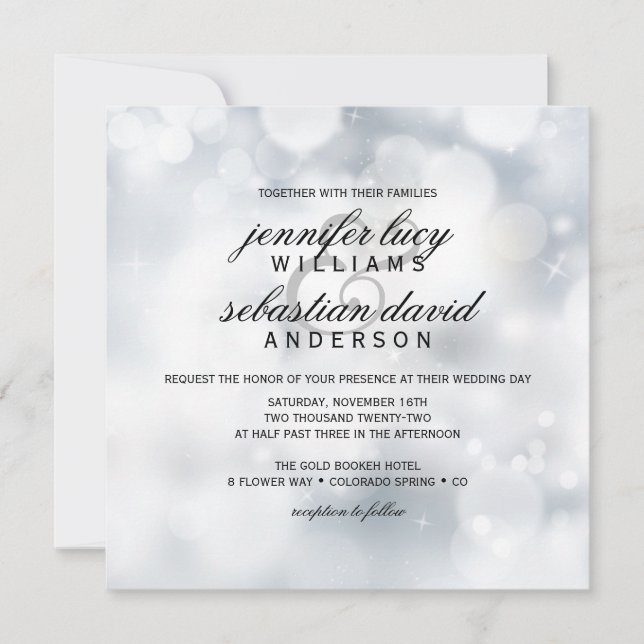Invitation Mariage de luxe Silver Bokeh Light Chic (Devant)