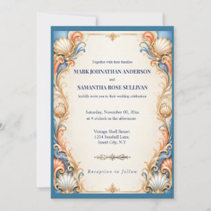 Invitation Mariage de luxe sur la plage aux coquillages vinta