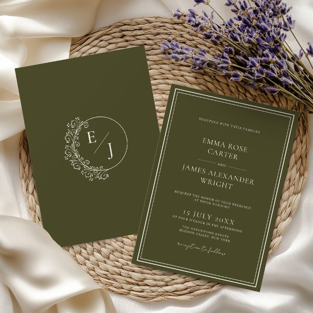 Invitation Mariage de Luxe Vert Olive Ancien Argent (Créateur téléchargé)